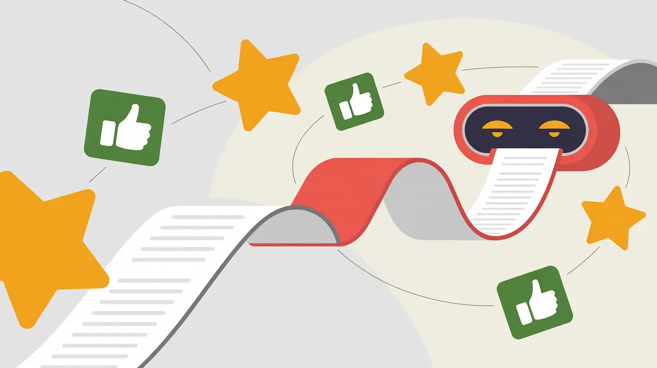 Illustration: Feedback-Kreislauf von Dokument über KI-Prüfstation zu verbesserter Version mit Anmerkungen